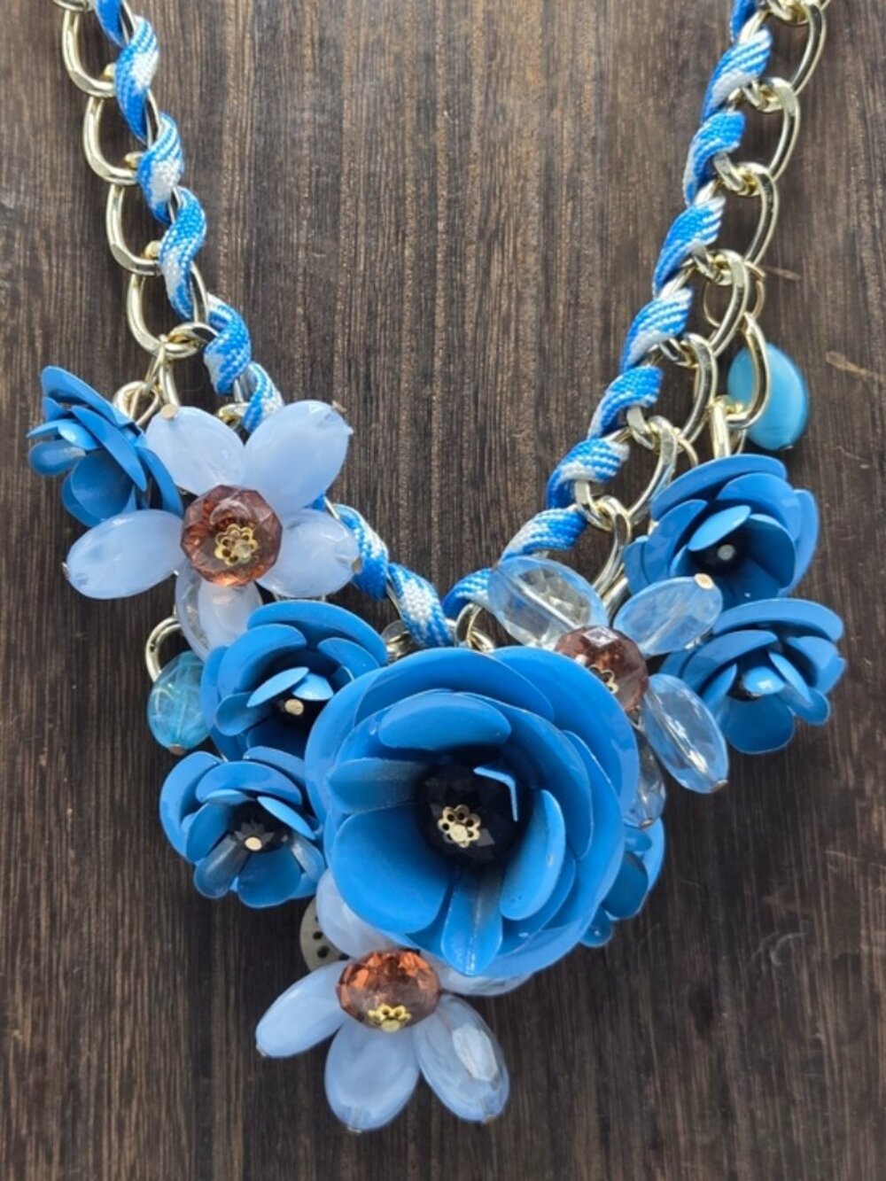 Metal Floral Necklace Faceted Beads Gold Tone Collar Bib Cottagecore Modern